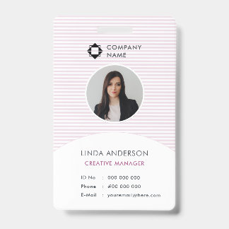 Tarjeta De Identificación Logotipo Empresarial Blanco Rosa Empleado Foto Ide