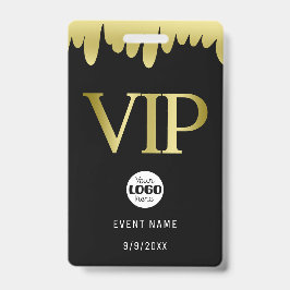 Tarjeta De Identificación Logotipo empresarial VIP de oro negro moderno
