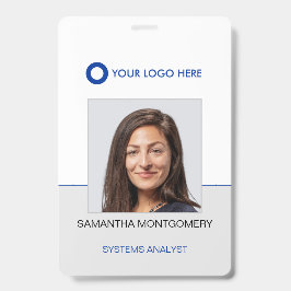 Tarjeta De Identificación Logotipo Foto Nombre Código de Barras Azul Gris ID