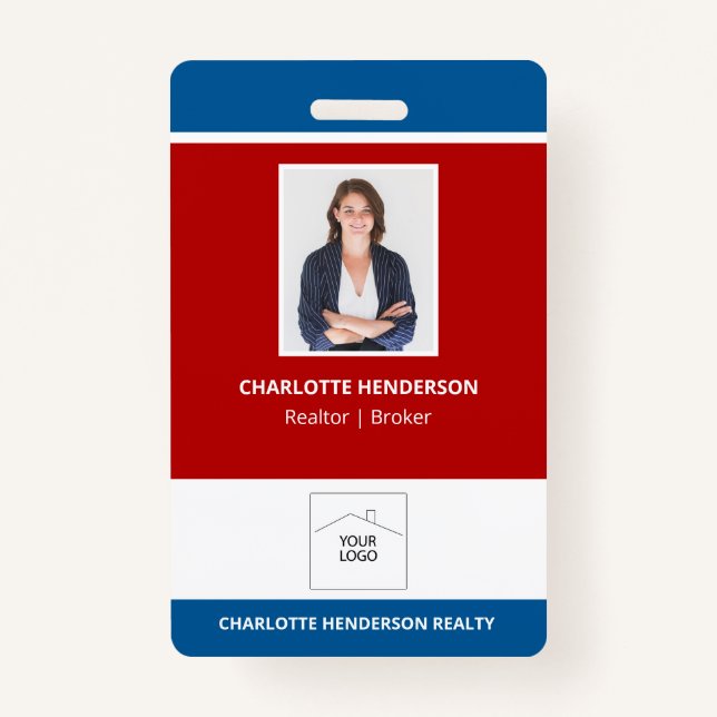 Tarjeta De Identificación Logotipo fotográfico del agente inmobiliario rojo  (Anverso)