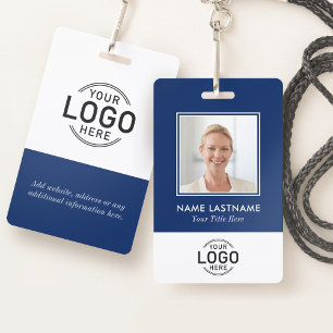 Tarjeta De Identificación Logotipo fotográfico personalizado Blanco azul de 