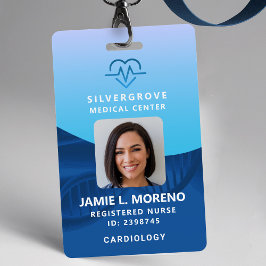 Tarjeta De Identificación Logotipo Médico del Corazón de la Salud Foto Azul 