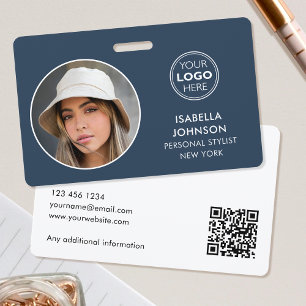 Tarjeta De Identificación Logotipo moderno de foto con logotipo QR Código pi