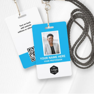 Tarjeta De Identificación Logotipo Personalizado Foto de Empleado Azul Perso