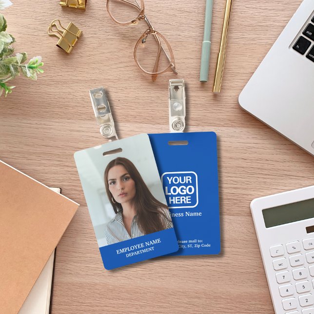 Tarjeta De Identificación Logotipo profesional moderno Foto de empleado azul (Subido por el creador)