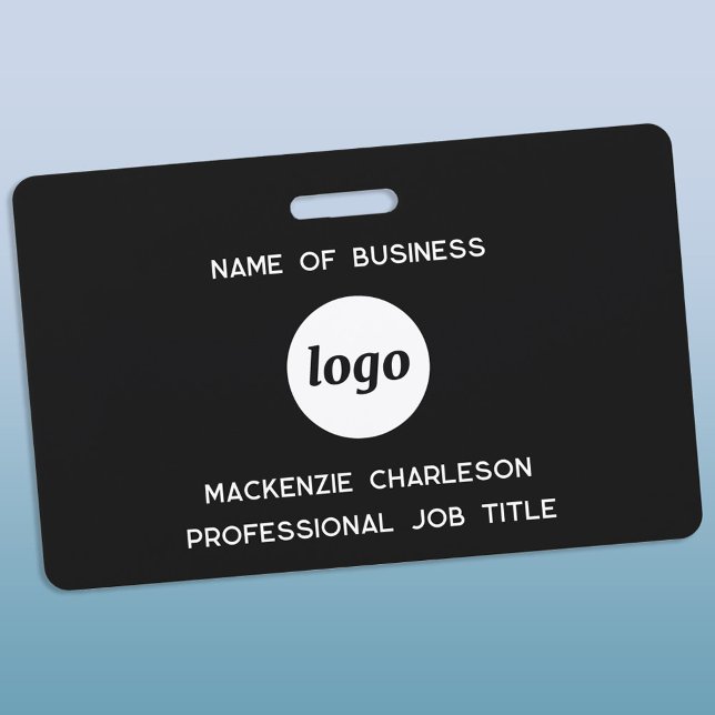 Tarjeta De Identificación Logotipo profesional Negra (Simple logo with custom text business promotional branding professional staff name tag)