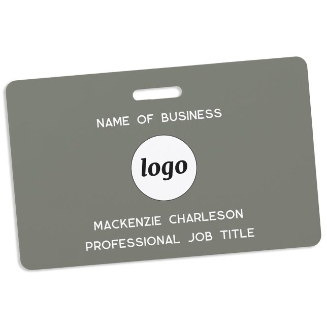 Tarjeta De Identificación Logotipo profesional Sage Green Name (Simple logo with custom text business branding promotional sage green employee name badge)