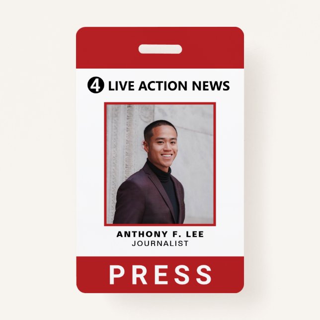 Tarjeta De Identificación Logotipo rojo simple Press Employee Photo ID (Anverso)