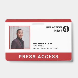 Tarjeta De Identificación Logotipo rojo simple Press Employee Photo ID
