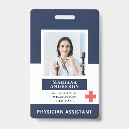 Tarjeta De Identificación Logotipo y foto azul de los empleados del hospital