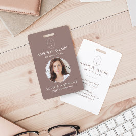 Tarjeta De Identificación Logotipo y foto de monograma personalizado de rosa