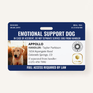 Tarjeta De Identificación Logotipo y foto de Navy Blue Service Dog 2