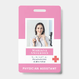 Tarjeta De Identificación Logotipo y foto rosa de los empleados del hospital