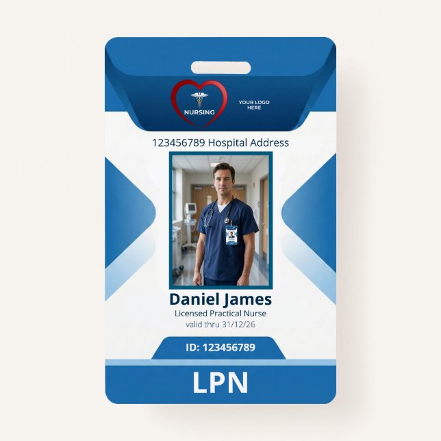 Tarjeta De Identificación LPN Licensed Practical Nurse Photo Hospital Logo  (Anverso)