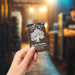Tarjeta De Identificación Luces de Cuerda de Árbol de Familia Rústico Reunió