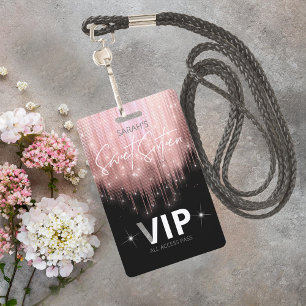 Tarjeta De Identificación Luces en Cascada Cumpleaños Dulces 16 Rosa Dorado