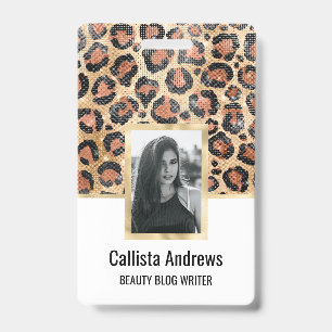 Tarjeta De Identificación Lujo Chic Dorado Negro Marrón Leopardo Estampado A