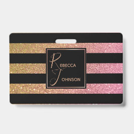 Tarjeta De Identificación Lujo Dorado Rosa Brillo Rayas - Insignia