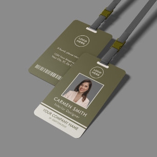Tarjeta De Identificación Lujo Personalizado Moderno Verde Oliva con Emblema