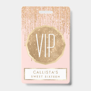 Tarjeta De Identificación Lujoso Rubor Pink Gold Sparkly Purpurina Fringe