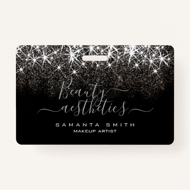 Tarjeta De Identificación Luminosa Platino Purpurina Elegante Belleza (Anverso)