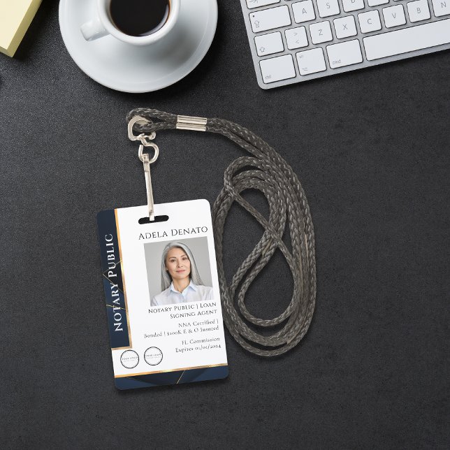 Tarjeta De Identificación Luxury Blue Gold Modern Professional Notary ID (Subido por el creador)