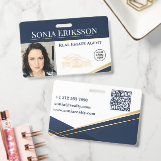 Tarjeta De Identificación Luxury Realtor Business Card Navy Gold