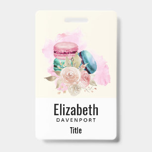 Tarjeta De Identificación Macarons Coloridos y Flores Acuarela