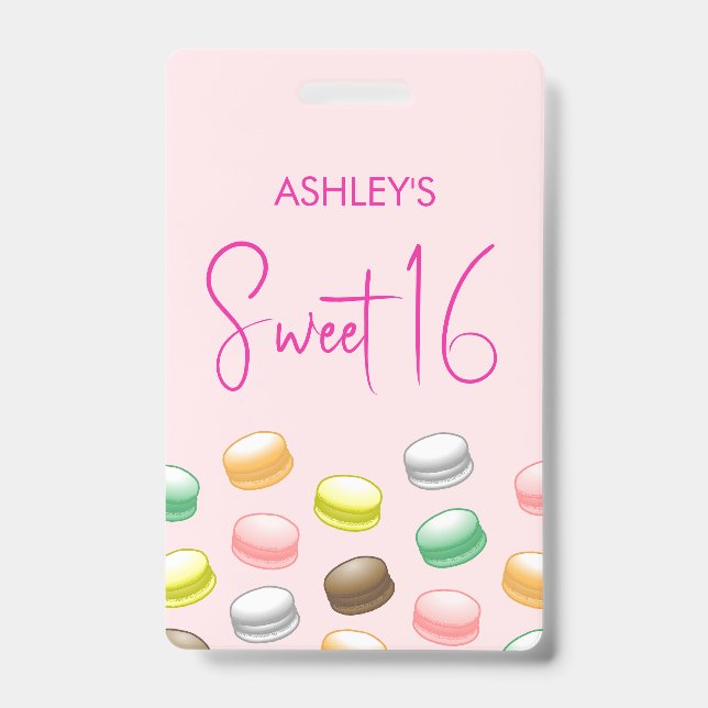Tarjeta De Identificación Macarons Fiesta de Dulces 16 (Parte frontal)