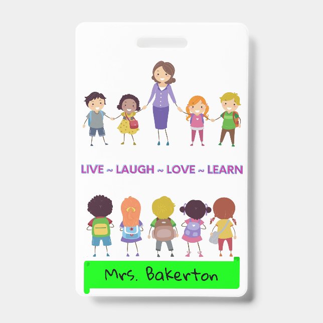 Tarjeta De Identificación Maestra de Live ~ Laugh ~ Love ~ Learn School    (Parte frontal)