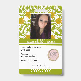 Tarjeta De Identificación Maestra Educando en Casa Escuela Mamá ID Florales
