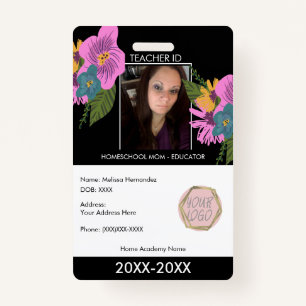 Tarjeta De Identificación Maestra Homeschooling School Mamá ID Floral