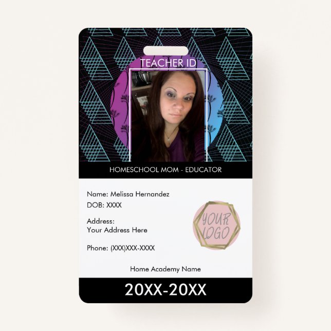 Tarjeta De Identificación Maestra Homeschooling School Mamá ID Forma tropica (Anverso)