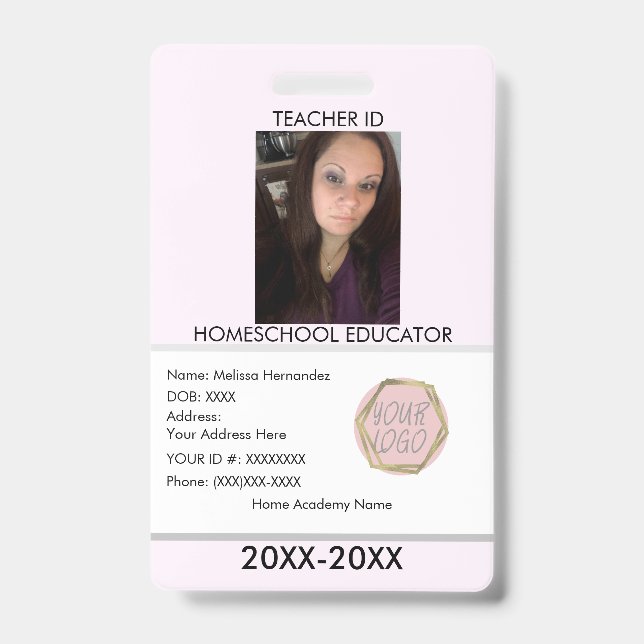 Tarjeta De Identificación Maestra Homeschooling School Mamá ID Insignia Rosa (Parte frontal)