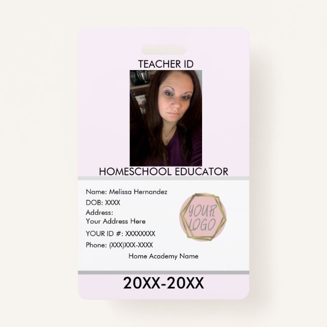 Tarjeta De Identificación Maestra Homeschooling School Mamá ID Insignia Rosa (Anverso)