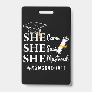 Tarjeta De Identificación Maestría MSW Máster en Trabajo Social Graduado