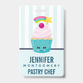 Tarjeta De Identificación Magdalena azul adorable con cara Kawaii