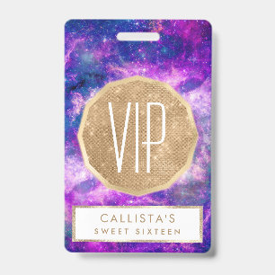 Tarjeta De Identificación Majestic Verde azulado Purple Starry Space Nebula