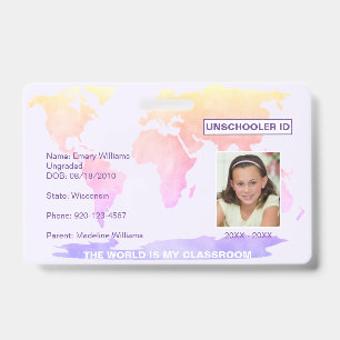 Tarjeta De Identificación Mapa mundial de ID de estudiante Unschooler
