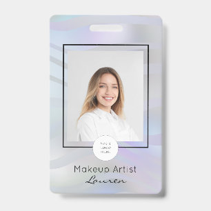 Tarjeta De Identificación Maquillaje de foto con escritura negra holográfica