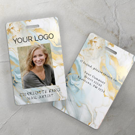 Tarjeta De Identificación Marble Gold Blue Employee Logo Photo ID Badge