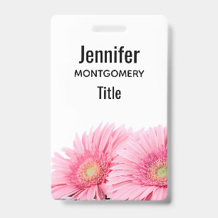 Tarjeta De Identificación Margaritas Gerbera Rosadas Fotografía Elegante