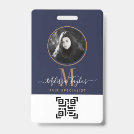 Tarjeta De Identificación Marina Azul Moderna Firma Dorada Profesional