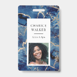 Tarjeta De Identificación marina azul olas salón de oro costero foto nombre