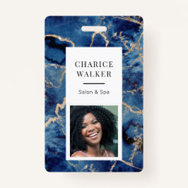 Tarjeta De Identificación marina azul olas salón de oro costero foto nombre