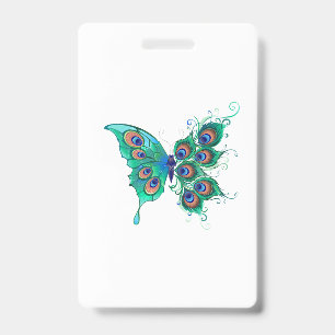 Tarjeta De Identificación Mariposa con plumas de pavo real verde