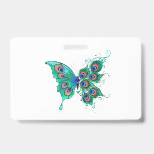 Tarjeta De Identificación Mariposa con plumas de pavo real verde