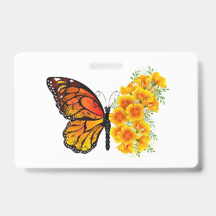 Tarjeta De Identificación Mariposa de flores con amapola amarilla de Califor