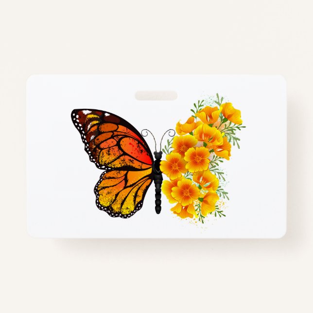 Tarjeta De Identificación Mariposa de flores con amapola amarilla de Califor (Anverso)