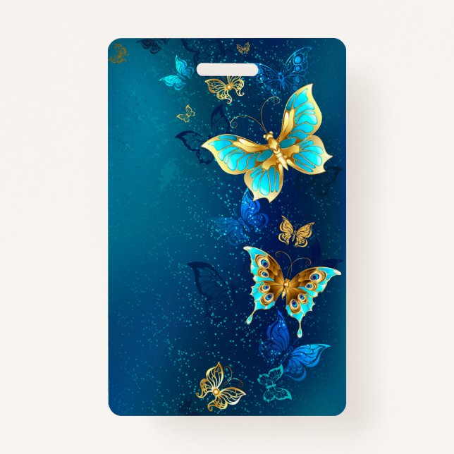 Tarjeta De Identificación Mariposas doradas sobre fondo azul (Anverso)